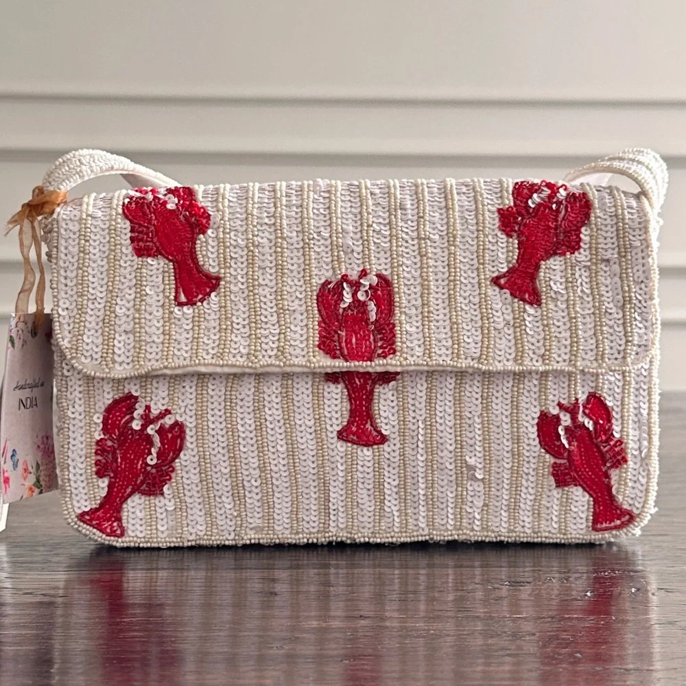 NEW Beaded Lobster Shoulder Bag - Viral Coastal Summer Collector’s Bag Red - Picture 1 of 7
